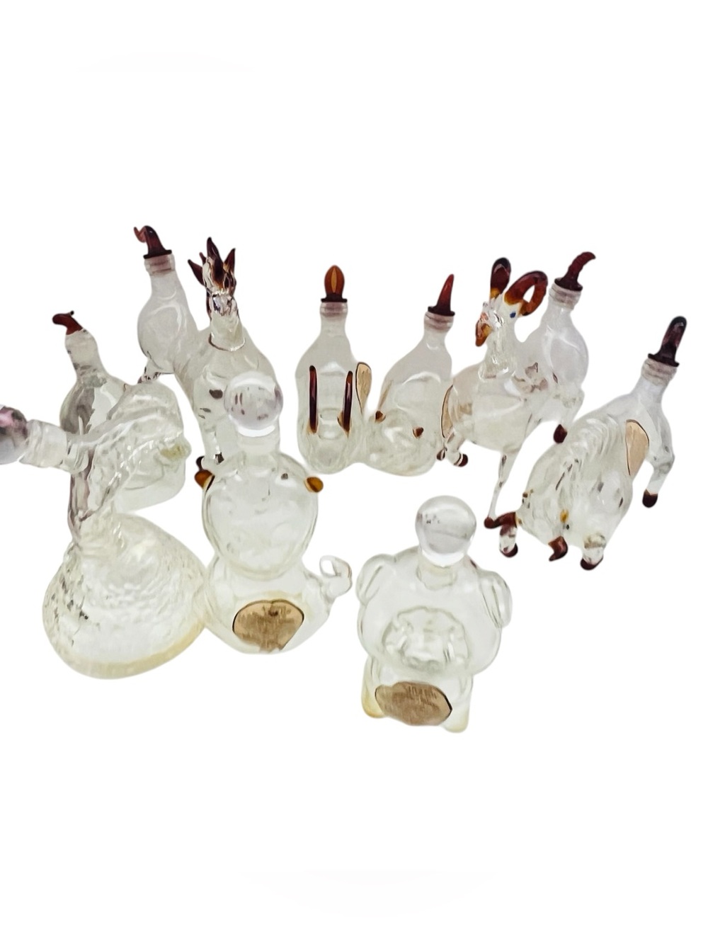 Emperor Napoleon Clear Glass Animal Figurine Empty Bottles Lot of 9